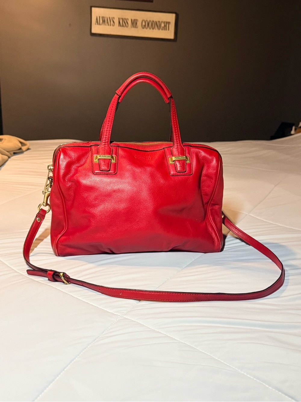 Coach Red Leather Convertible Satchel with Gold Hardware